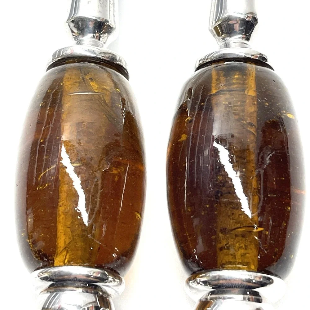 Serving Utensils Set Stainless Steel Amber Glass Handle Fork And Spoon Unbranded